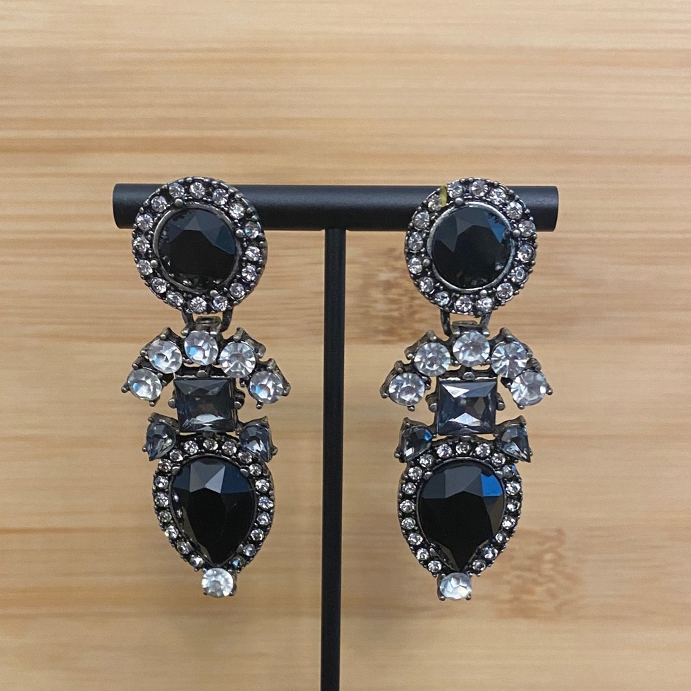 Chic Black And Silver Statement Earrings - image 2